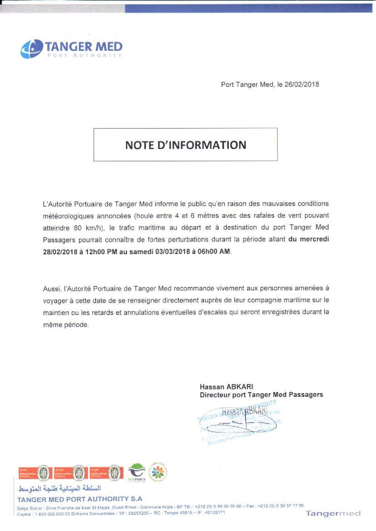 TMPA alerte sur les conséquences des mauvaises conditions météorologiques sur le port