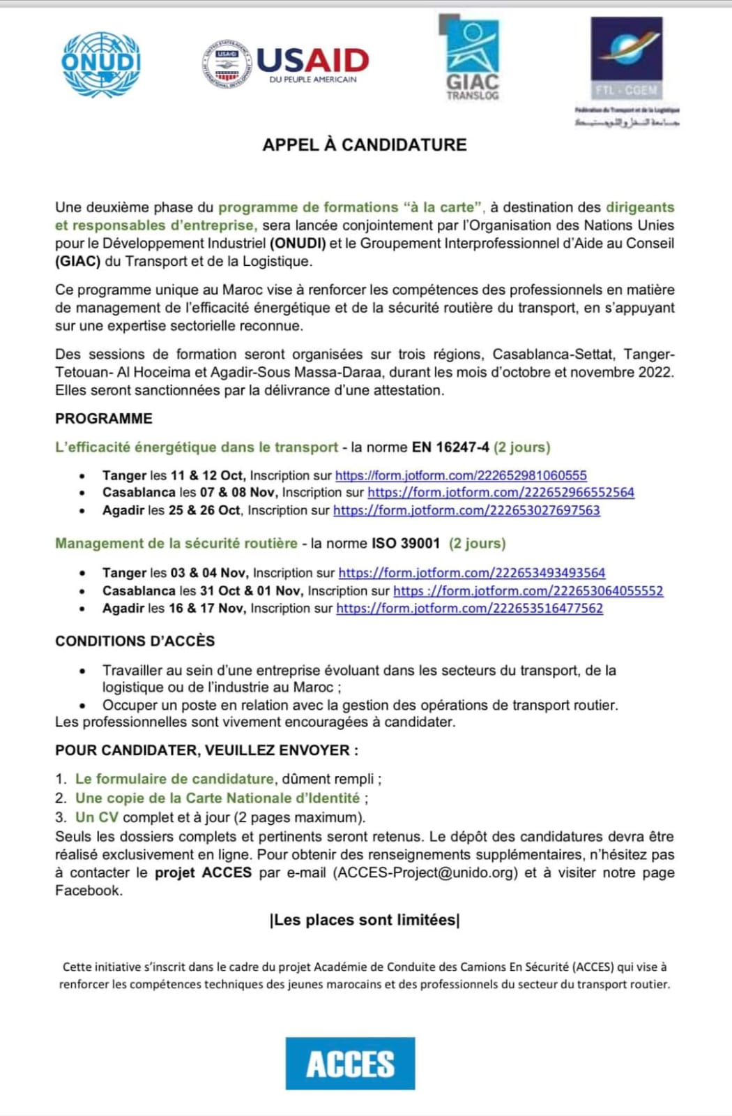 Nouvelle Edition du programme de formation continue des professionnels initié dans le cadre du projet ACCES 